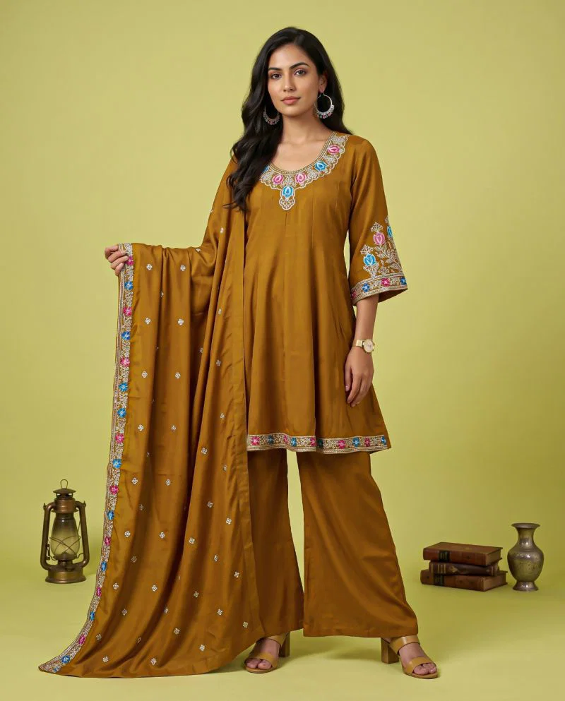 Naisha K 1432 Roman Fancy Work Short Anarkali Kurti With Bottom Dupatta Set — Wholesale Kurtis, Vardan Ethnic wholesale from Surat — Photo 3