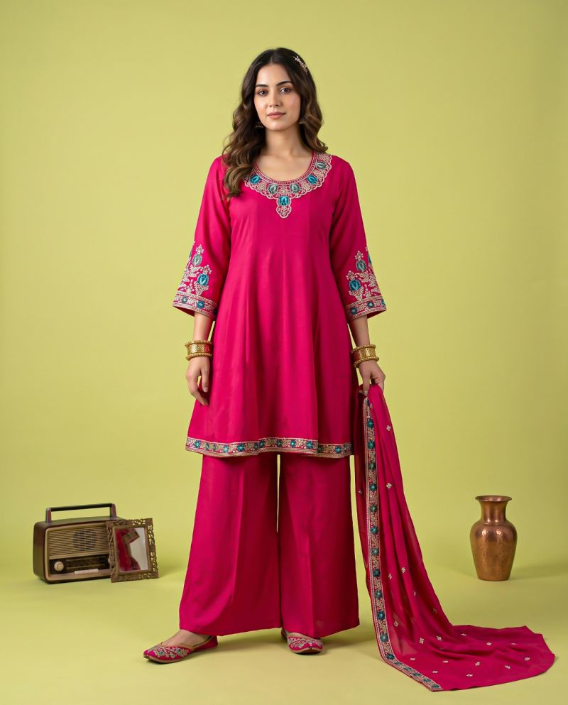 Naisha K 1432 Roman Fancy Work Short Anarkali Kurti With Bottom Dupatta Set — Wholesale Kurtis, Vardan Ethnic wholesale from Surat — Photo 4