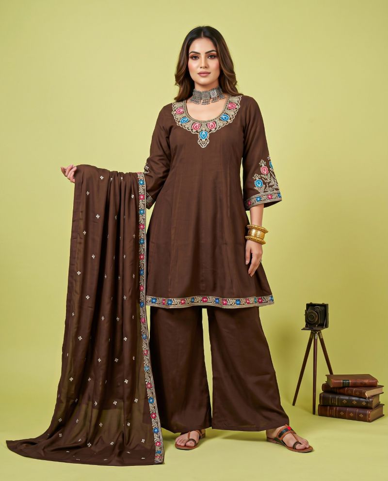 Naisha K 1432 Roman Fancy Work Short Anarkali Kurti With Bottom Dupatta Set — Wholesale Kurtis, Vardan Ethnic wholesale from Surat — Photo 5