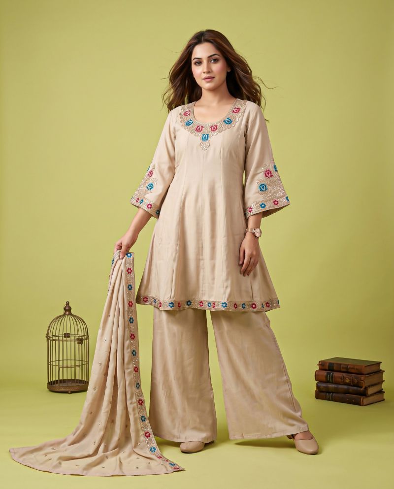 Naisha K 1432 Roman Fancy Work Short Anarkali Kurti With Bottom Dupatta Set — Wholesale Kurtis, Vardan Ethnic wholesale from Surat — Photo 6