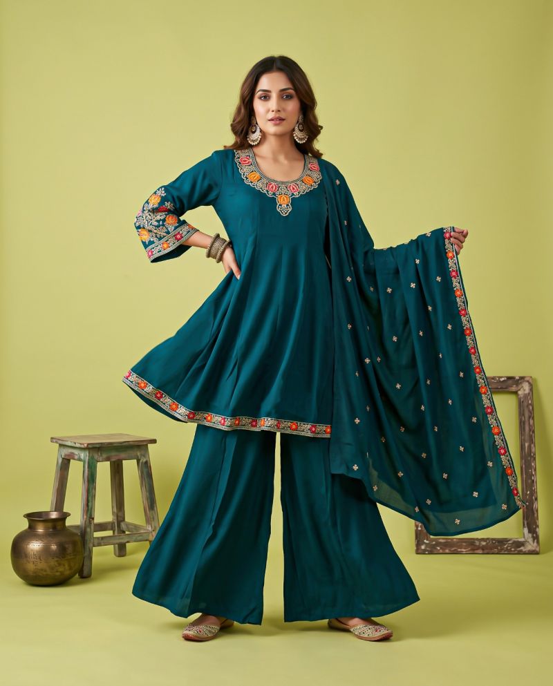 Naisha K 1432 Roman Fancy Work Short Anarkali Kurti With Bottom Dupatta Set — Wholesale Kurtis, Vardan Ethnic wholesale from Surat — Photo 7