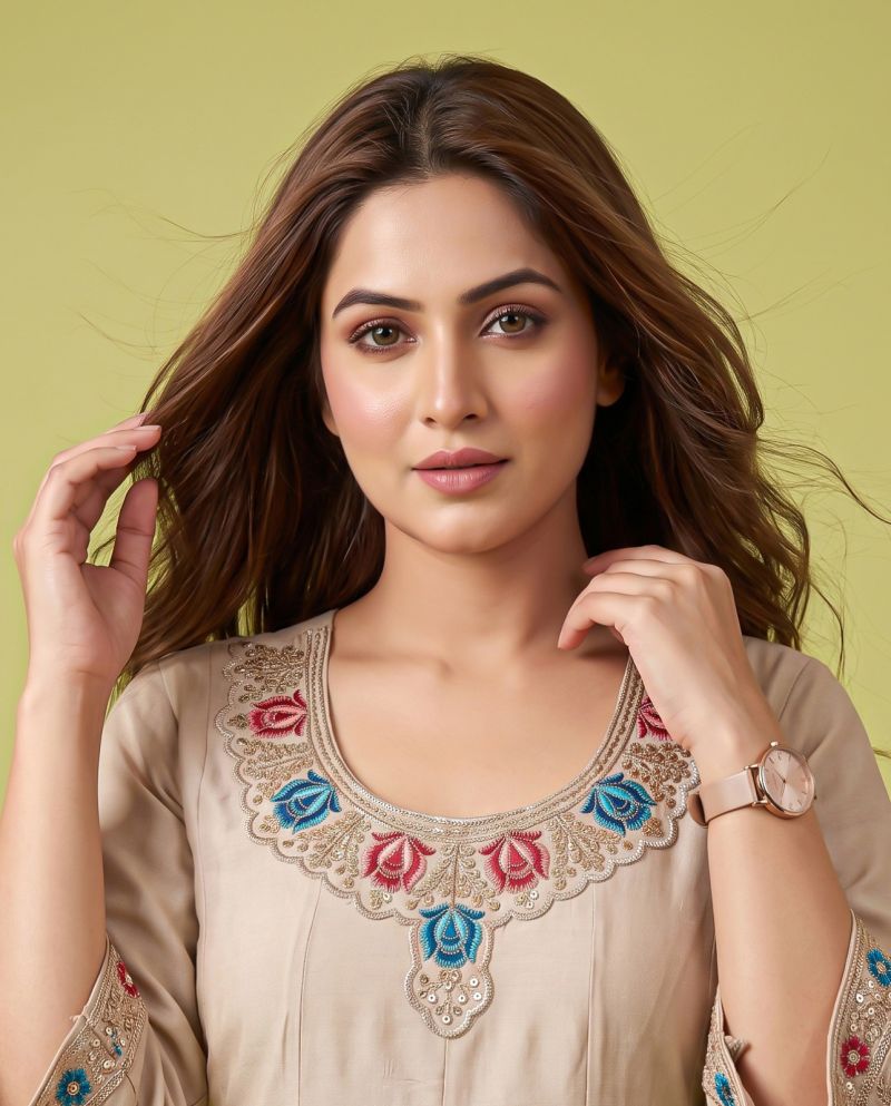 Naisha K 1432 Roman Fancy Work Short Anarkali Kurti With Bottom Dupatta Set