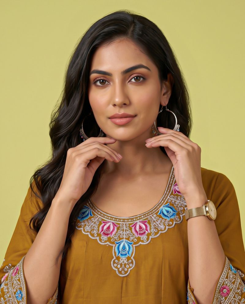 Naisha K 1432 Roman Fancy Work Short Anarkali Kurti With Bottom Dupatta Set — Wholesale Kurtis, Vardan Ethnic wholesale from Surat — Photo 8