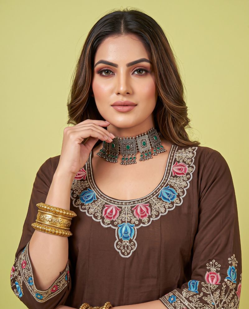 Naisha K 1432 Roman Fancy Work Short Anarkali Kurti With Bottom Dupatta Set — Wholesale Kurtis, Vardan Ethnic wholesale from Surat — Photo 9