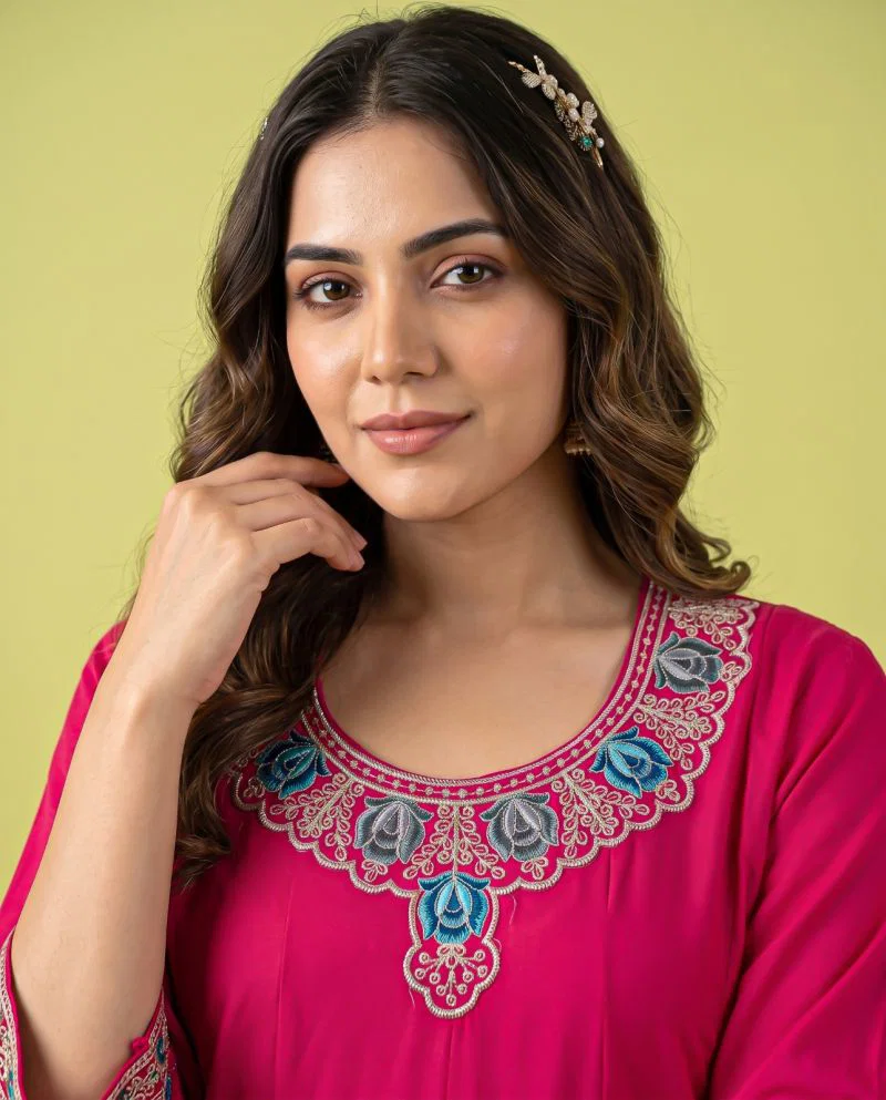 Naisha K 1432 Roman Fancy Work Short Anarkali Kurti With Bottom Dupatta Set — Wholesale Kurtis, Vardan Ethnic wholesale from Surat — Photo 10