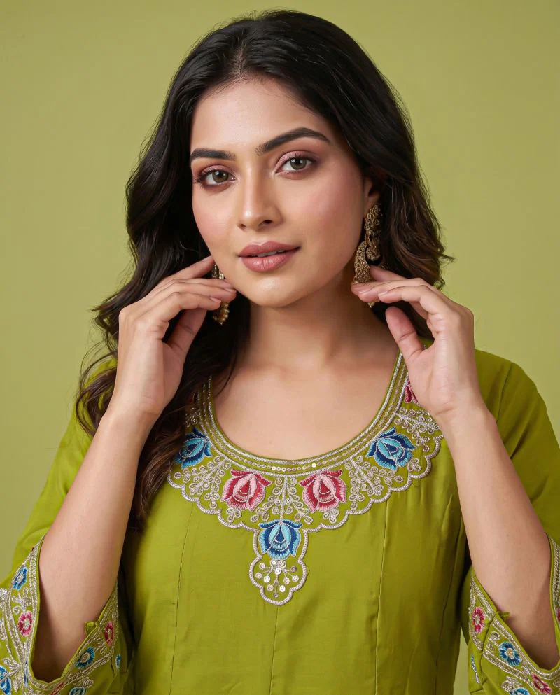 Naisha K 1432 Roman Fancy Work Short Anarkali Kurti With Bottom Dupatta Set — Wholesale Kurtis, Vardan Ethnic wholesale from Surat — Photo 11