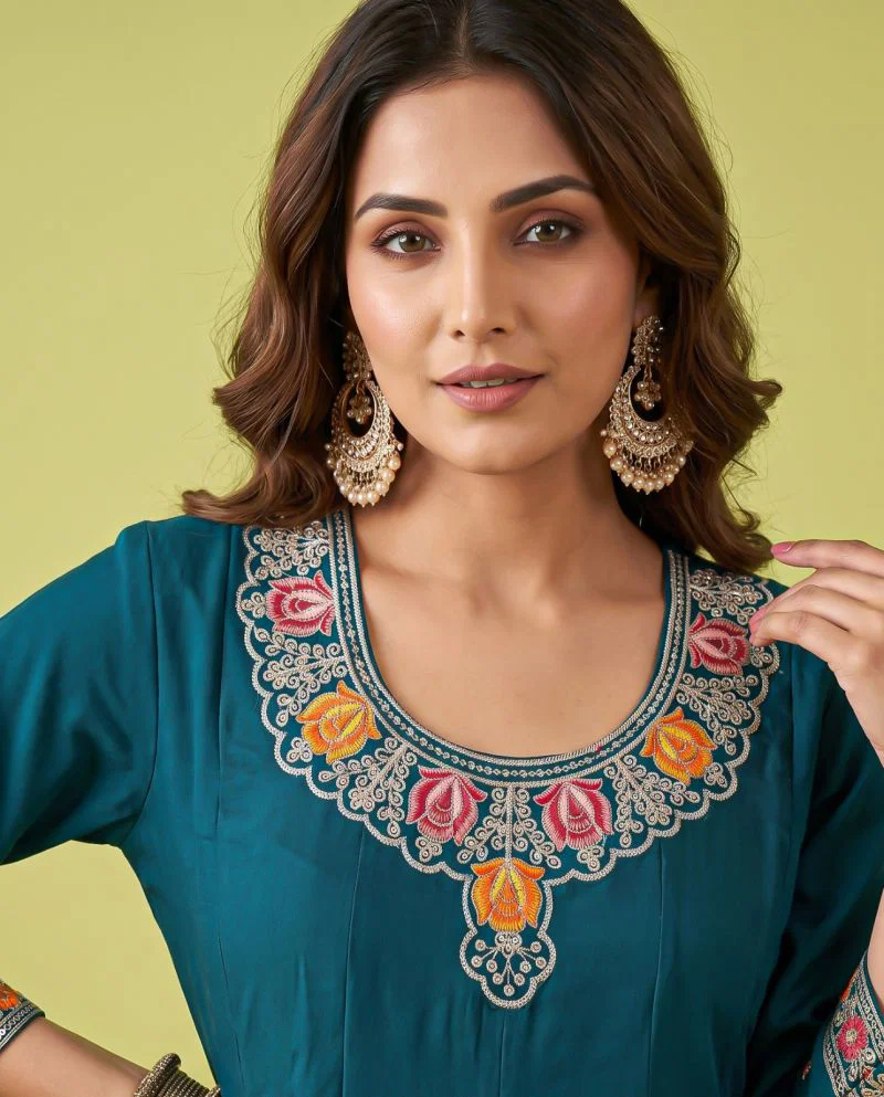 Naisha K 1432 Roman Fancy Work Short Anarkali Kurti With Bottom Dupatta Set — Wholesale Kurtis, Vardan Ethnic wholesale from Surat — Photo 12