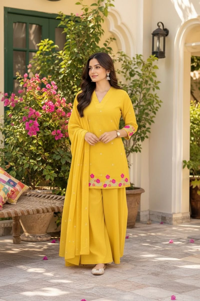 Naisha K 1437 Cotton Hand Work Fancy Kurti With Bottom Dupatta Set — Wholesale Kurtis, Vardan Ethnic wholesale from Surat — Photo 2