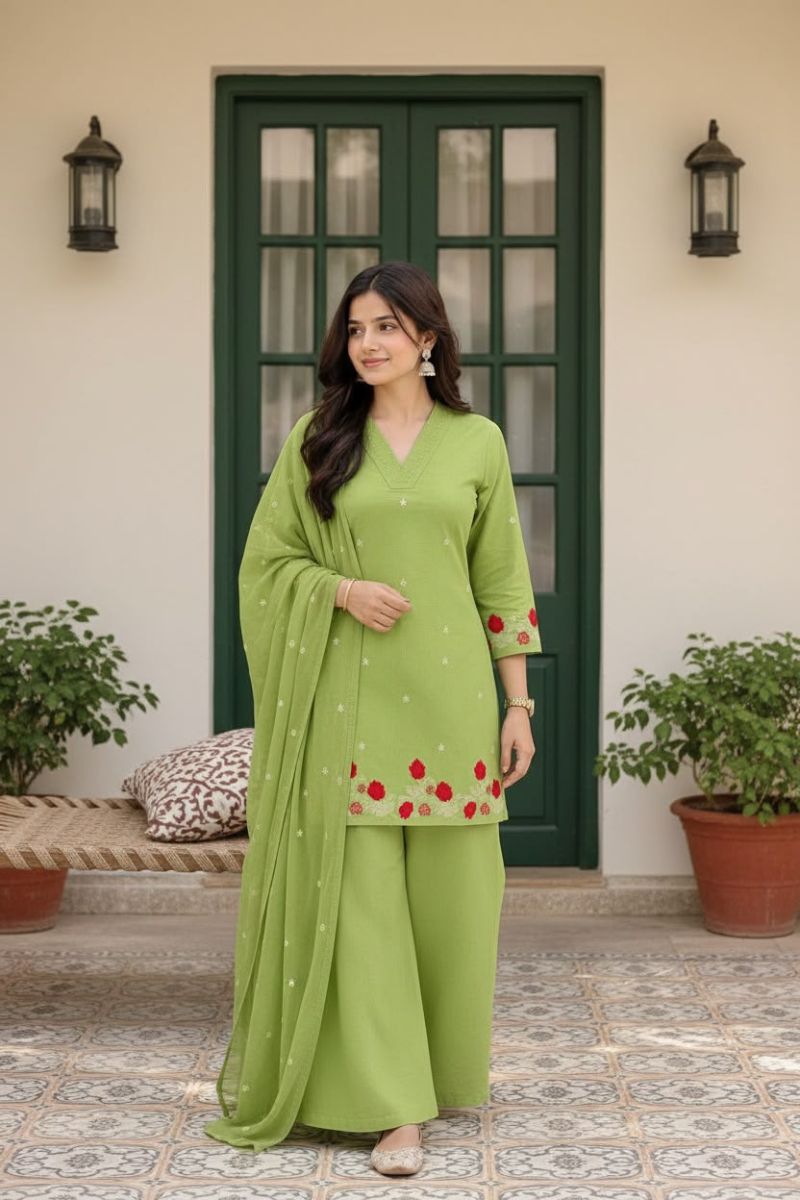 Naisha K 1437 Cotton Hand Work Fancy Kurti With Bottom Dupatta Set — Wholesale Kurtis, Vardan Ethnic wholesale from Surat — Photo 3