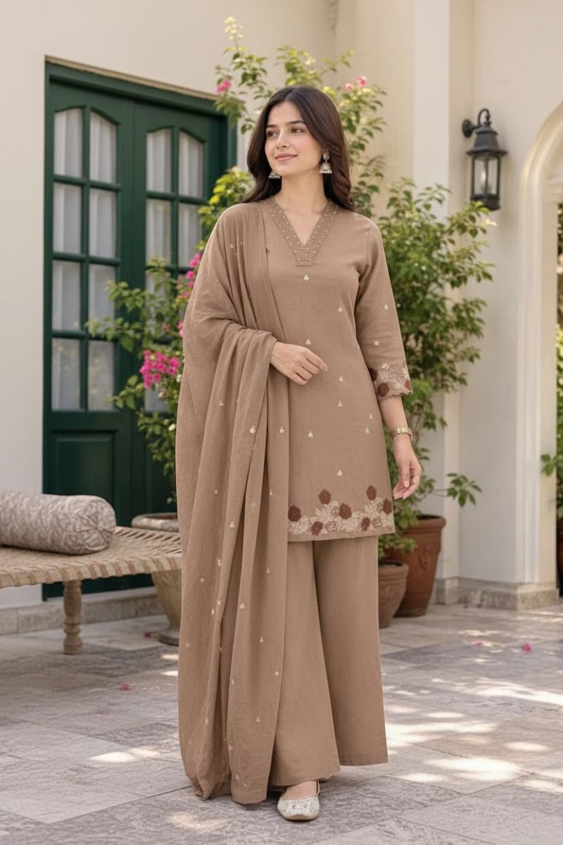Naisha K 1437 Cotton Hand Work Fancy Kurti With Bottom Dupatta Set — Wholesale Kurtis, Vardan Ethnic wholesale from Surat — Photo 4