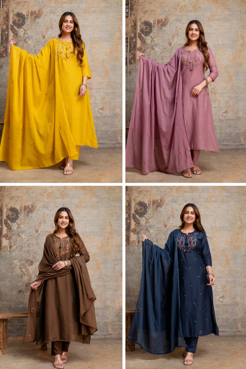 Naisha K 1439 Mul Mul Embroidered Fancy Kurti With Bottom Dupatta Set — Wholesale Kurtis, Vardan Ethnic wholesale from Surat — view 8