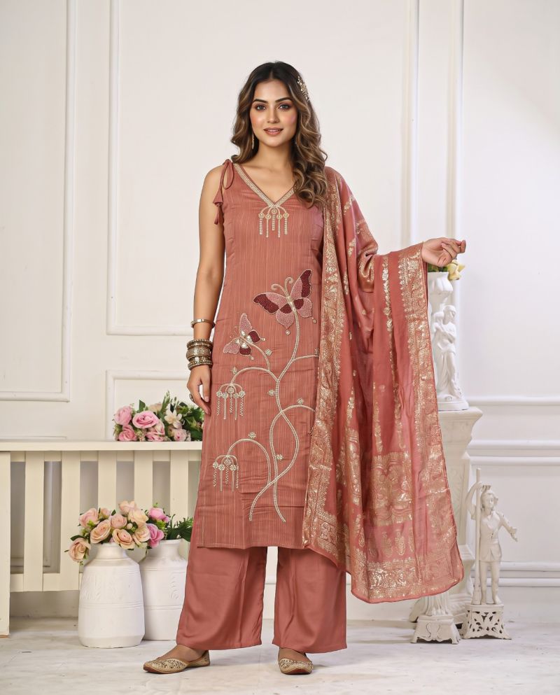Naisha K 1441 Mul Cotton Bead Work Designer Kurti With Bottom Dupatta Set — Wholesale Kurtis, Vardan Ethnic wholesale from Surat — Photo 2