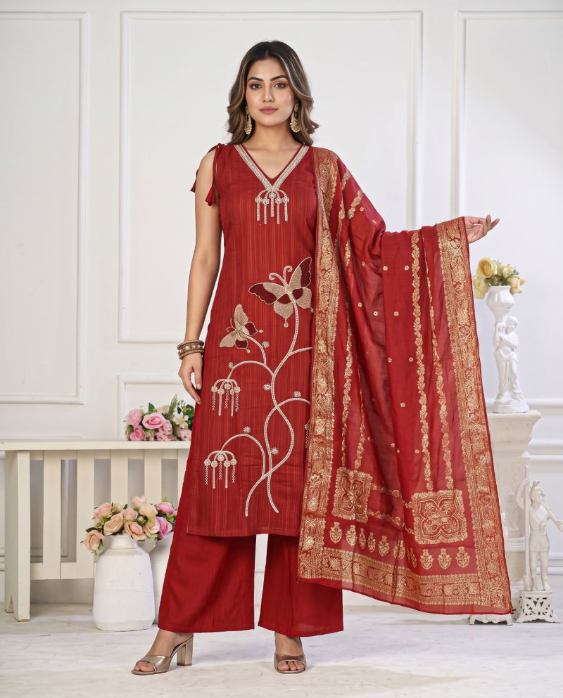Naisha K 1441 Mul Cotton Bead Work Designer Kurti With Bottom Dupatta Set — Wholesale Kurtis, Vardan Ethnic wholesale from Surat — Photo 3