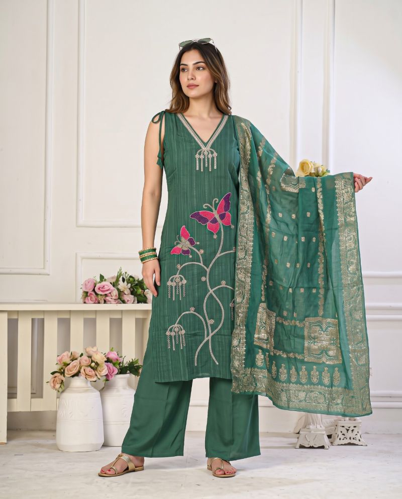 Naisha K 1441 Mul Cotton Bead Work Designer Kurti With Bottom Dupatta Set — Wholesale Kurtis, Vardan Ethnic wholesale from Surat — Photo 4