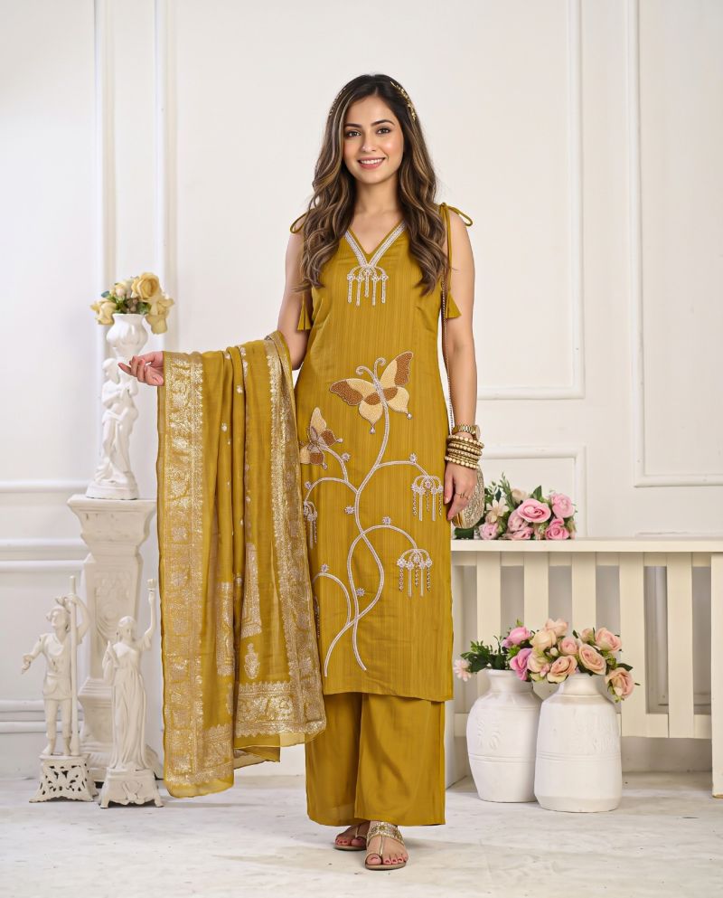 Naisha K 1441 Mul Cotton Bead Work Designer Kurti With Bottom Dupatta Set — Wholesale Kurtis, Vardan Ethnic wholesale from Surat — Photo 5