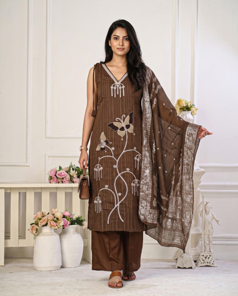 Naisha K 1441 Mul Cotton Bead Work Designer Kurti With Bottom Dupatta Set — Wholesale Kurtis, Vardan Ethnic wholesale from Surat — Photo 6