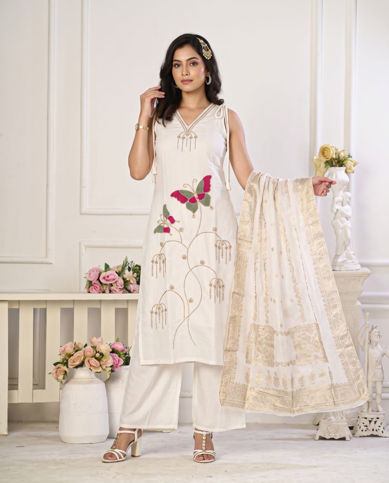 Naisha K 1441 Mul Cotton Bead Work Designer Kurti With Bottom Dupatta Set — Wholesale Kurtis, Vardan Ethnic wholesale from Surat — Photo 7