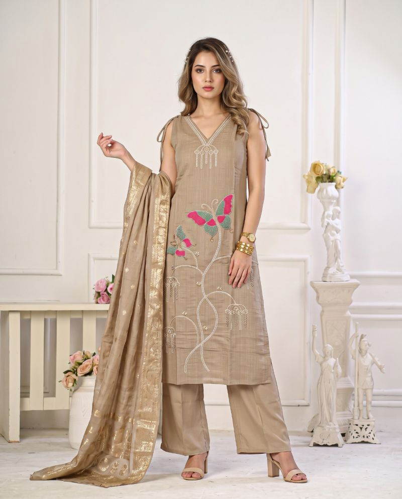 Naisha K 1441 Mul Cotton Bead Work Designer Kurti With Bottom Dupatta Set — Wholesale Kurtis, Vardan Ethnic wholesale from Surat — Photo 9