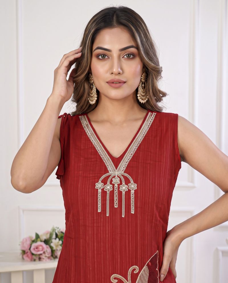 Naisha K 1441 Mul Cotton Bead Work Designer Kurti With Bottom Dupatta  Set