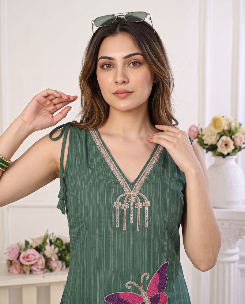 Naisha K 1441 Mul Cotton Bead Work Designer Kurti With Bottom Dupatta Set — Wholesale Kurtis, Vardan Ethnic wholesale from Surat — Photo 11