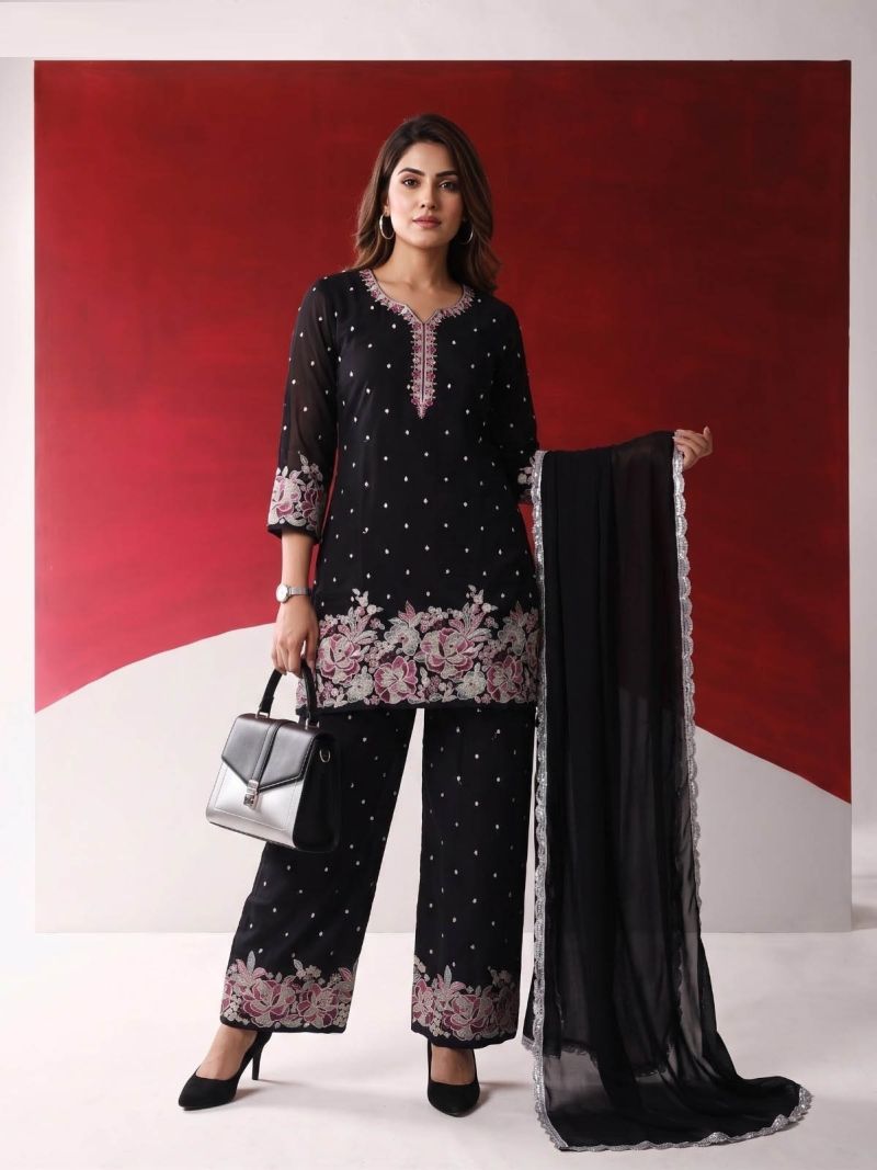Naisha K 1442 Georgette Embroidered Designer Kurti With Bottom Dupatta — Wholesale Kurtis, Vardan Ethnic wholesale from Surat — Photo 2