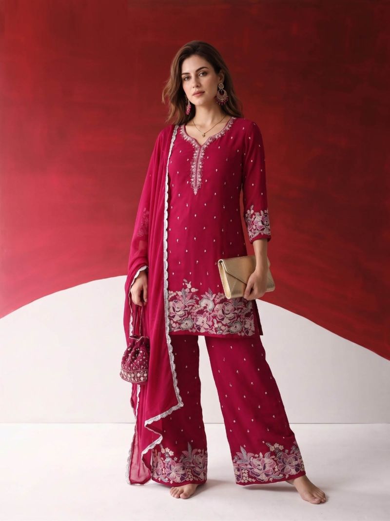 Naisha K 1442 Georgette Embroidered Designer Kurti With Bottom Dupatta — Wholesale Kurtis, Vardan Ethnic wholesale from Surat — Photo 3