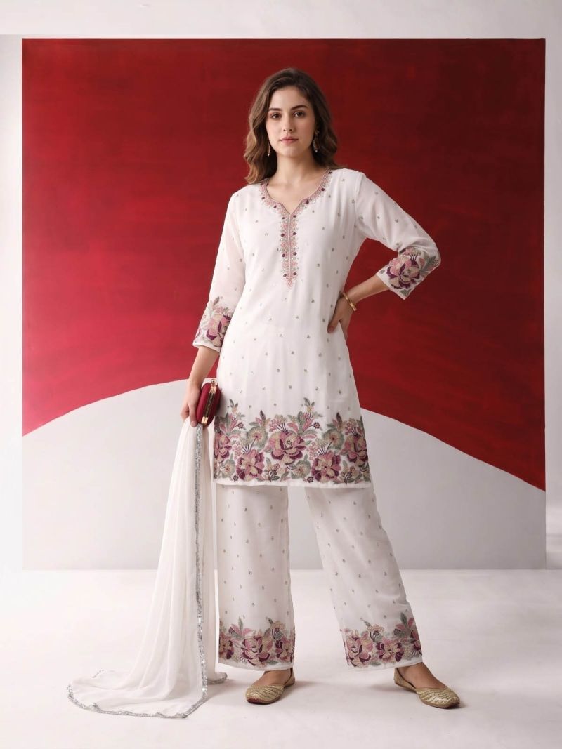 Naisha K 1442 Georgette Embroidered Designer Kurti With Bottom Dupatta — Wholesale Kurtis, Vardan Ethnic wholesale from Surat — Photo 6