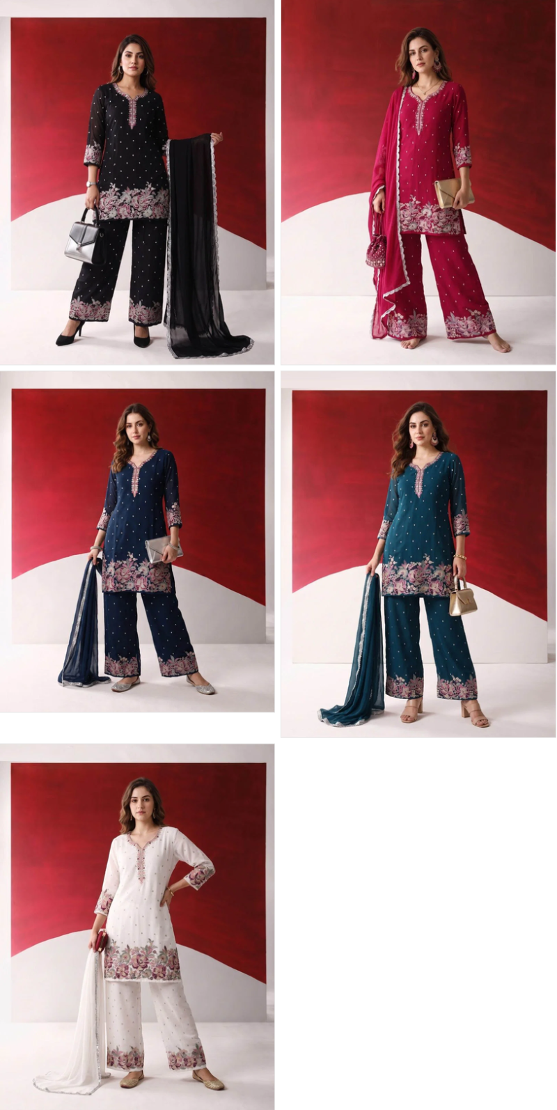 Naisha K 1442 Georgette Embroidered Designer Kurti With Bottom Dupatta — Wholesale Kurtis, Vardan Ethnic wholesale from Surat — Photo 7