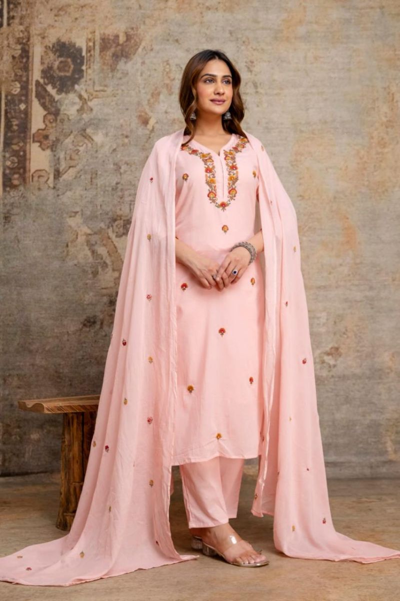 Naisha K 1452 Mul Cotton Embroidered Kurti with Bottom and Dupatta – Wholesale Collection — Wholesale Kurtis, Vardan Ethnic wholesale from Surat — view 5