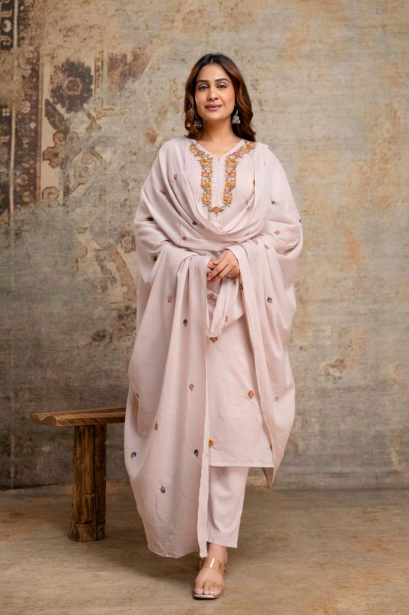 Naisha K 1452 Mul Cotton Embroidered Kurti with Bottom and Dupatta – Wholesale Collection — Wholesale Kurtis, Vardan Ethnic wholesale from Surat — view 3