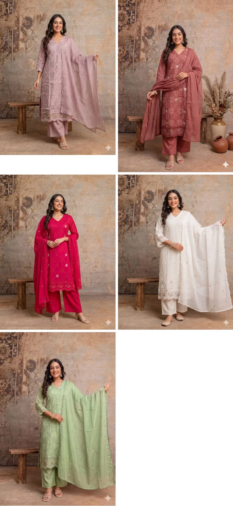 Naisha K 1454 Mul Silk Embroidered Designer Kurti with Bottom and Dupatta — Wholesale Kurtis, Vardan Ethnic wholesale from Surat — Photo 7