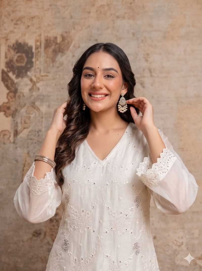 Naisha K 1454 Mul Silk Embroidered Designer Kurti with Bottom and Dupatta