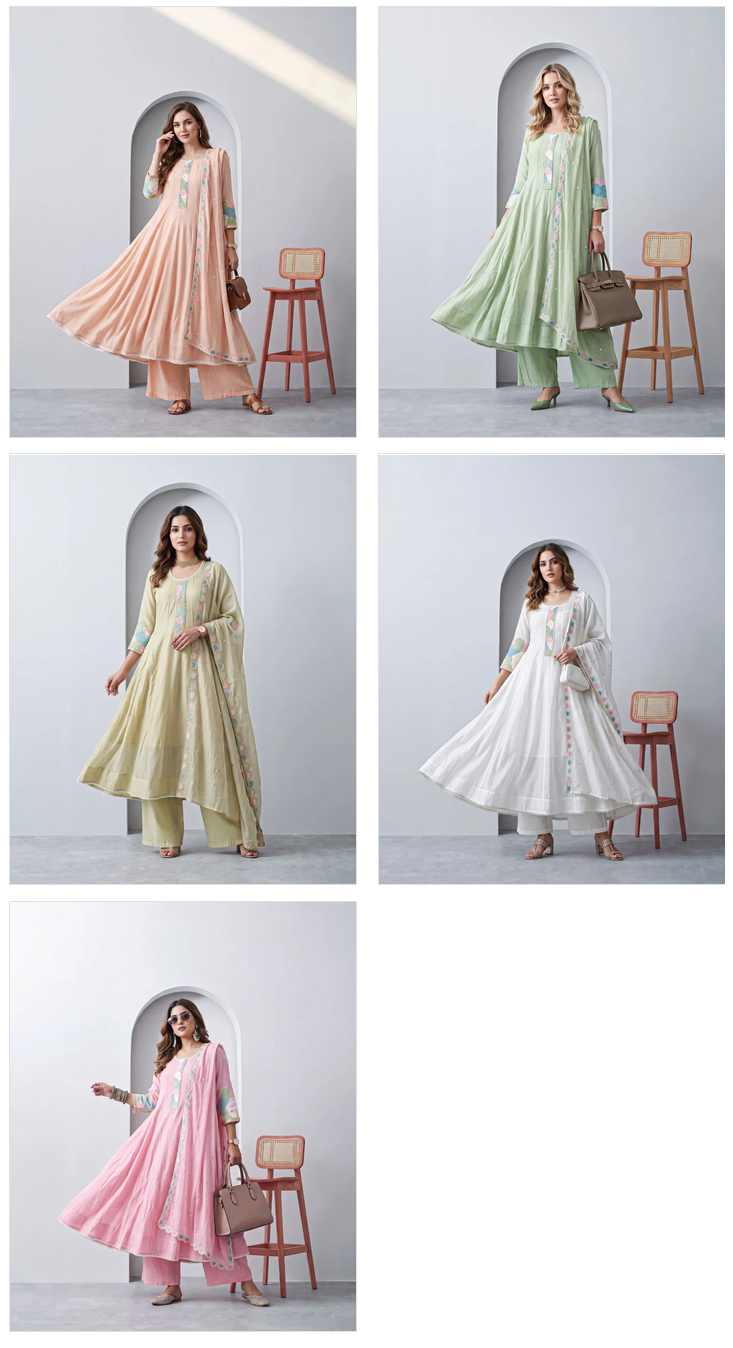 Naisha K 1459 Mul Chanderi Handwork Anarkali Kurti with Bottom and Dupatta Wholesale Collection — Wholesale Kurtis, Vardan Ethnic wholesale from Surat — Photo 6