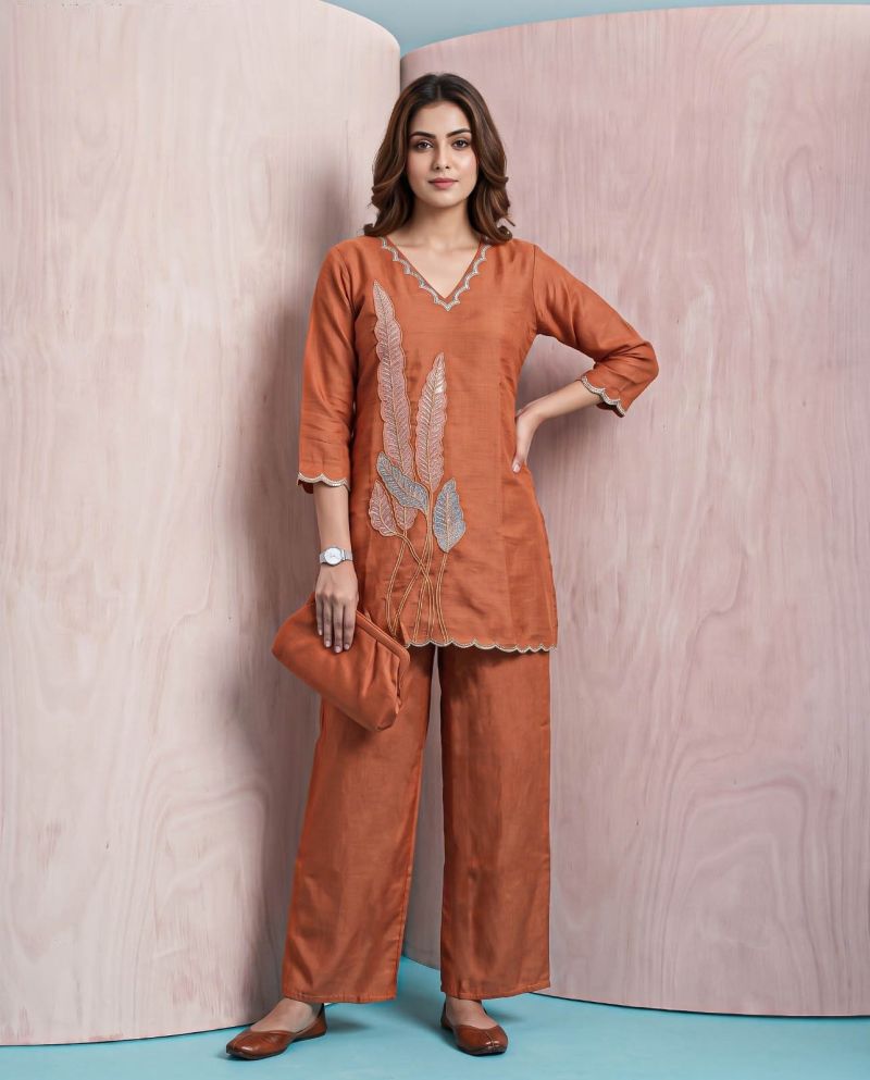 Naisha K 1475 Coral Silk Heavy Work Western Wear Co-Ord Set Collection — Wholesale Kurtis, Vardan Ethnic wholesale from Surat — Photo 2