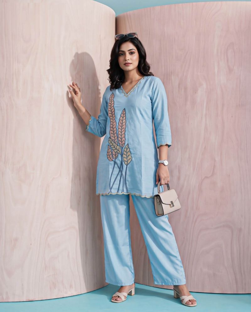 Naisha K 1475 Coral Silk Heavy Work Western Wear Co-Ord Set Collection