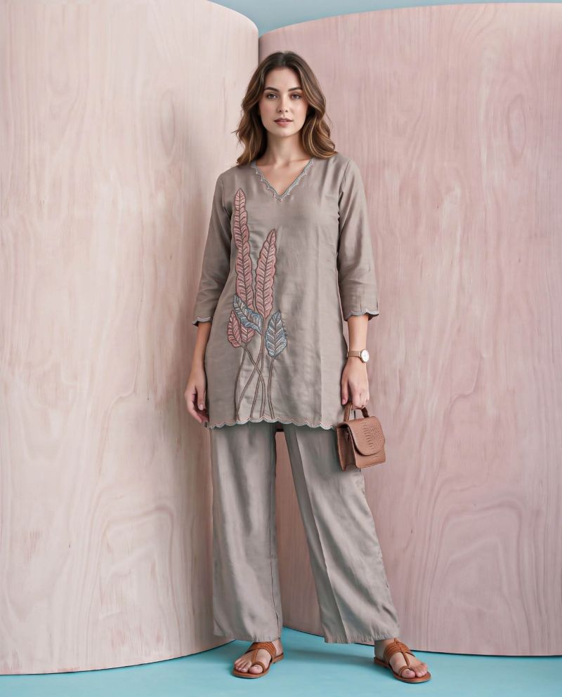 Naisha K 1475 Coral Silk Heavy Work Western Wear Co-Ord Set Collection — Wholesale Kurtis, Vardan Ethnic wholesale from Surat — Photo 6