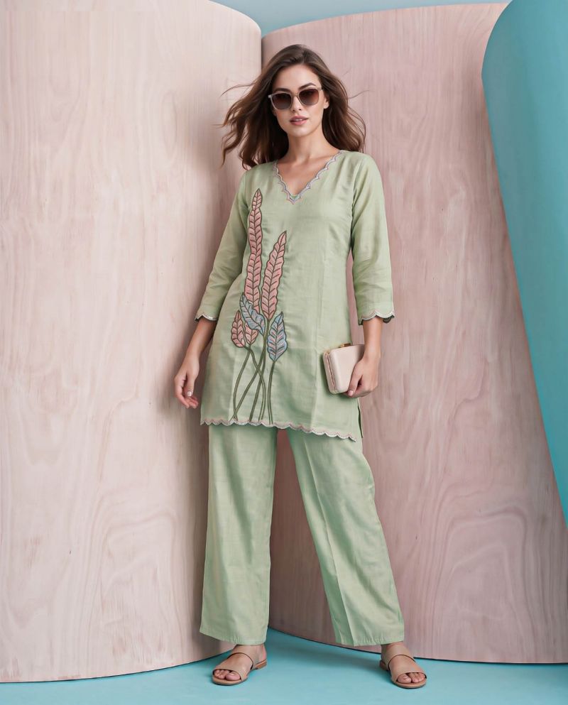 Naisha K 1475 Coral Silk Heavy Work Western Wear Co-Ord Set Collection — Wholesale Kurtis, Vardan Ethnic wholesale from Surat — Photo 5