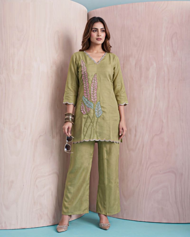 Naisha K 1475 Coral Silk Heavy Work Western Wear Co-Ord Set Collection — Wholesale Kurtis, Vardan Ethnic wholesale from Surat — Photo 4