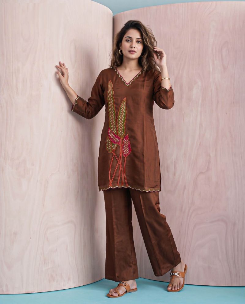 Naisha K 1475 Coral Silk Heavy Work Western Wear Co-Ord Set Collection — Wholesale Kurtis, Vardan Ethnic wholesale from Surat — Photo 3