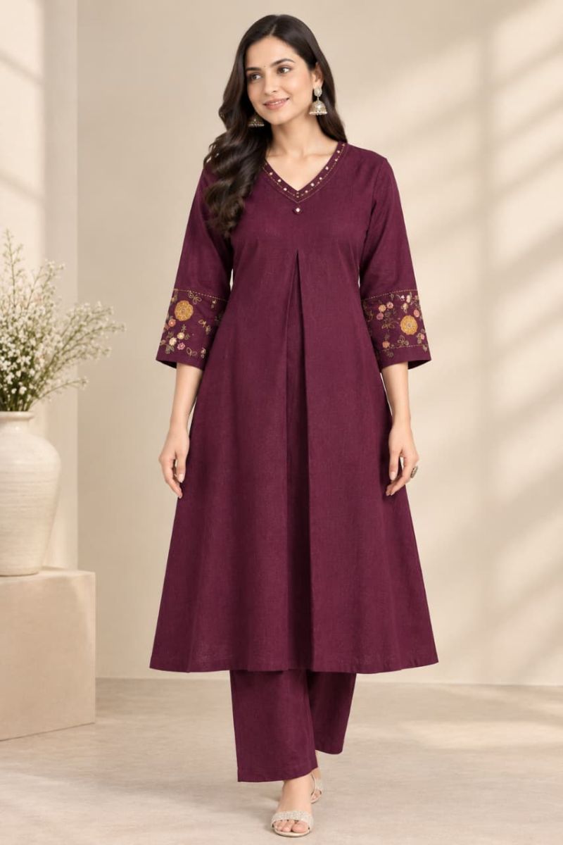 Naisha K 1476 Flex Cotton Embroidered A-Line Kurti with Bottom Collection — Wholesale Kurtis, Vardan Ethnic wholesale from Surat — Photo 2