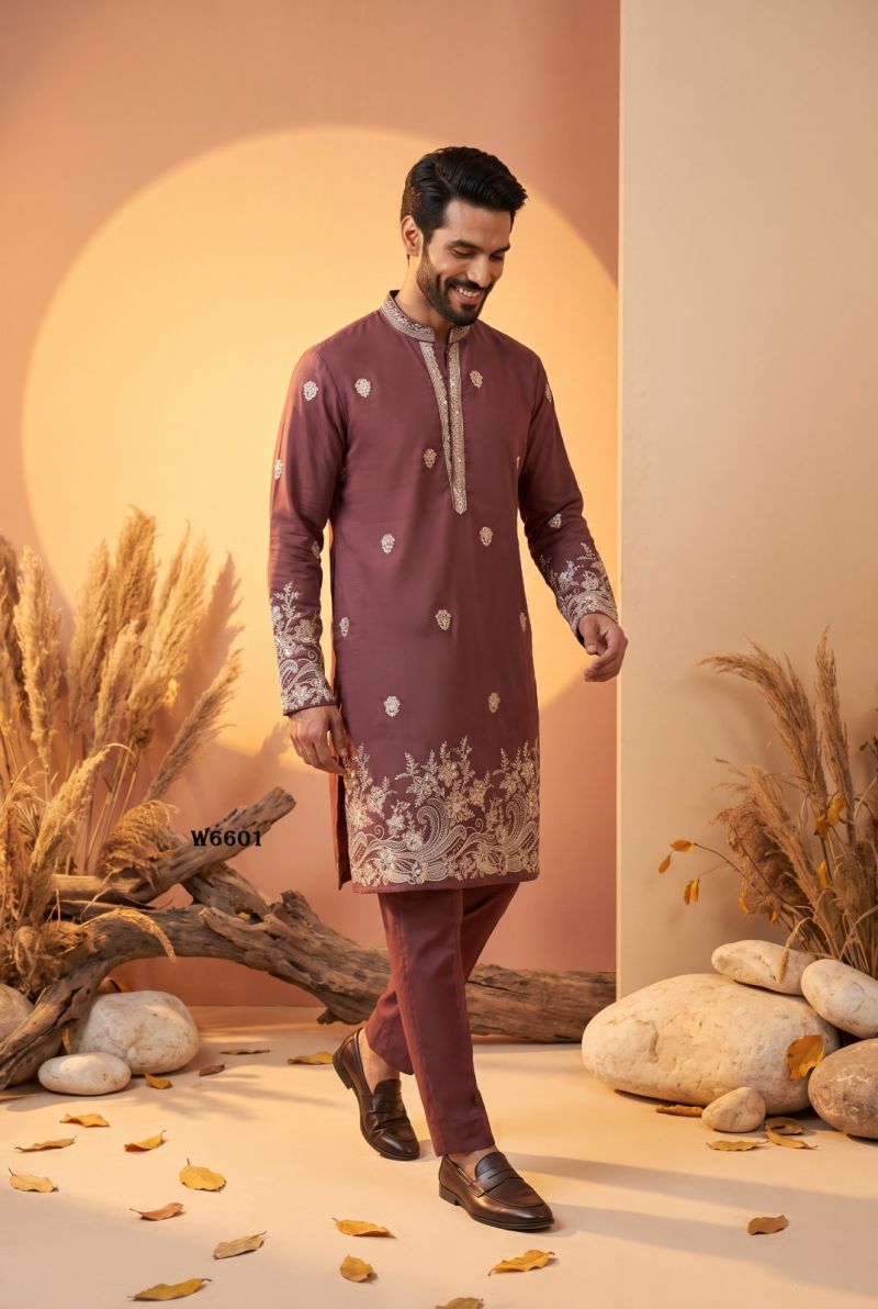 Outluk Wedding 66 Lachaka Silk Embroidered Kurta Pajama Set for Men — Men's Wear, Outluk wholesale from Surat — Photo 14