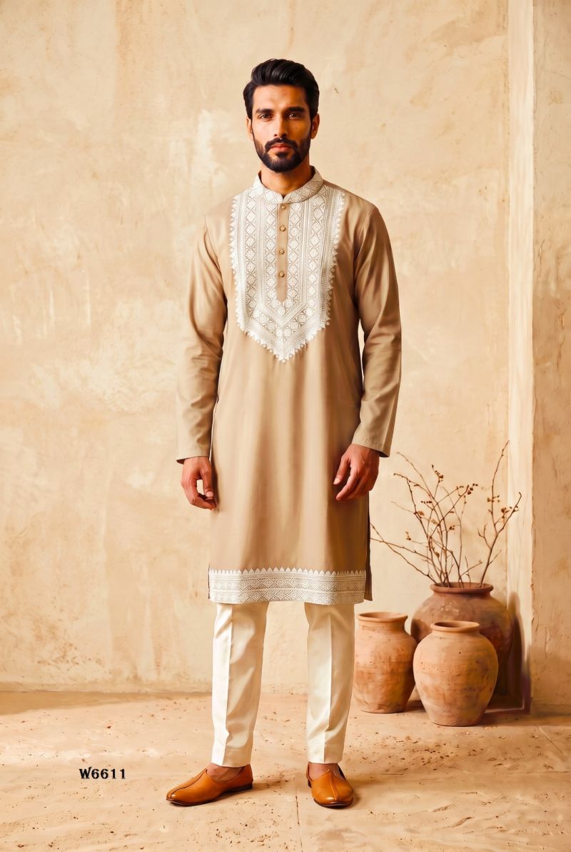 Outluk Wedding 66 Lachaka Silk Embroidered Kurta Pajama Set for Men — Men's Wear, Outluk wholesale from Surat — Photo 3