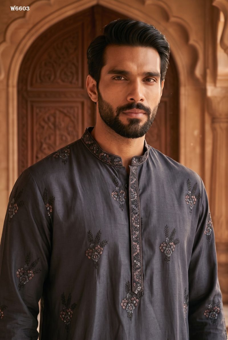 Outluk Wedding 66 Lachaka Silk Embroidered Kurta Pajama Set for Men — Men's Wear, Outluk wholesale from Surat — Photo 20