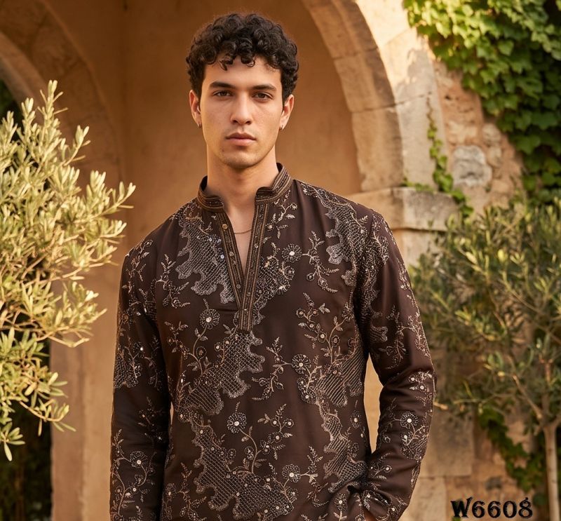 Outluk Wedding 66 Lachaka Silk Embroidered Kurta Pajama Set for Men — Men's Wear, Outluk wholesale from Surat — Photo 18