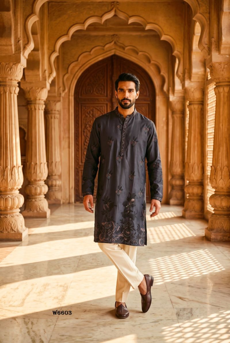 Outluk Wedding 66 Lachaka Silk Embroidered Kurta Pajama Set for Men — Men's Wear, Outluk wholesale from Surat — Photo 12