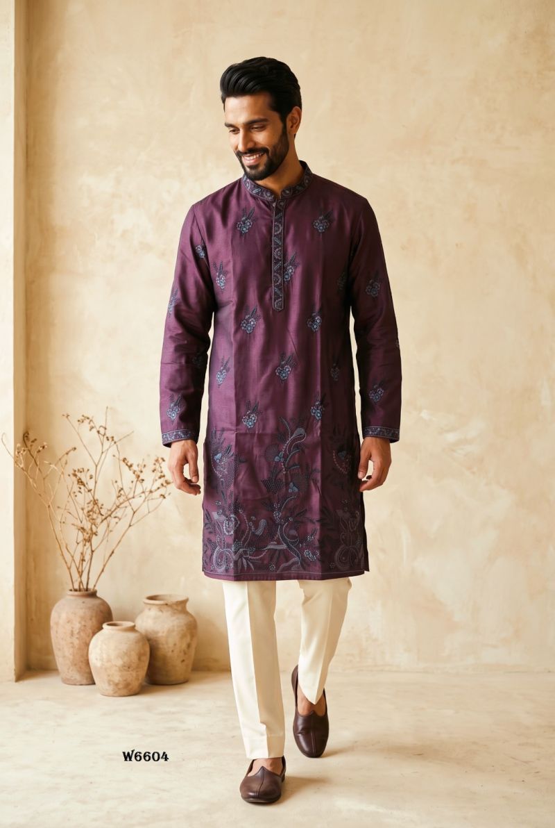 Outluk Wedding 66 Lachaka Silk Embroidered Kurta Pajama Set for Men — Men's Wear, Outluk wholesale from Surat — Photo 11