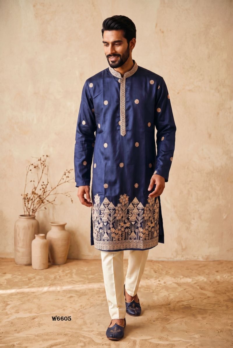 Outluk Wedding 66 Lachaka Silk Embroidered Kurta Pajama Set for Men — Men's Wear, Outluk wholesale from Surat — Photo 9