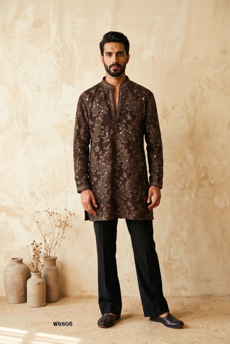 Outluk Wedding 66 Lachaka Silk Embroidered Kurta Pajama Set for Men — Men's Wear, Outluk wholesale from Surat — Photo 6