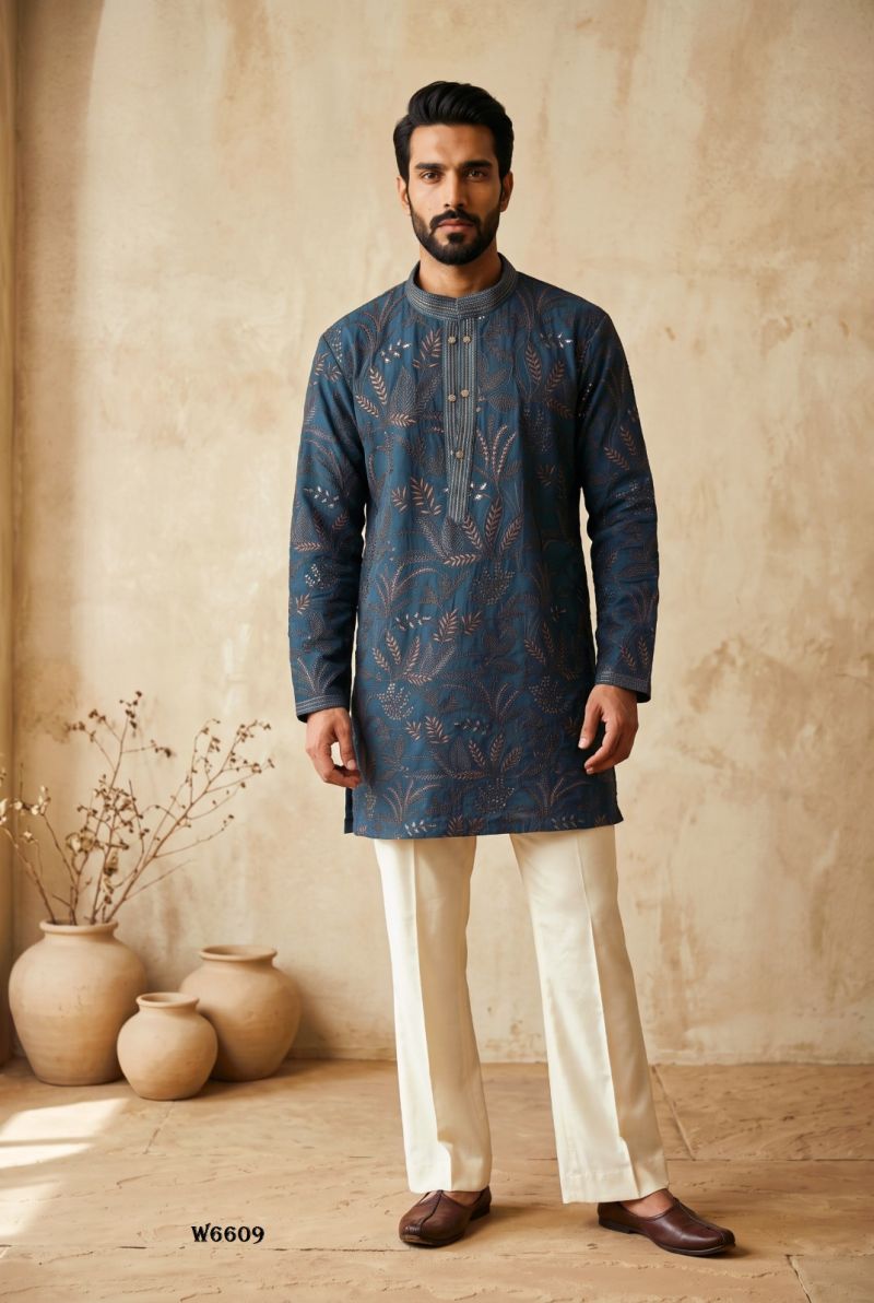 Outluk Wedding 66 Lachaka Silk Embroidered Kurta Pajama Set for Men — Men's Wear, Outluk wholesale from Surat — Photo 5