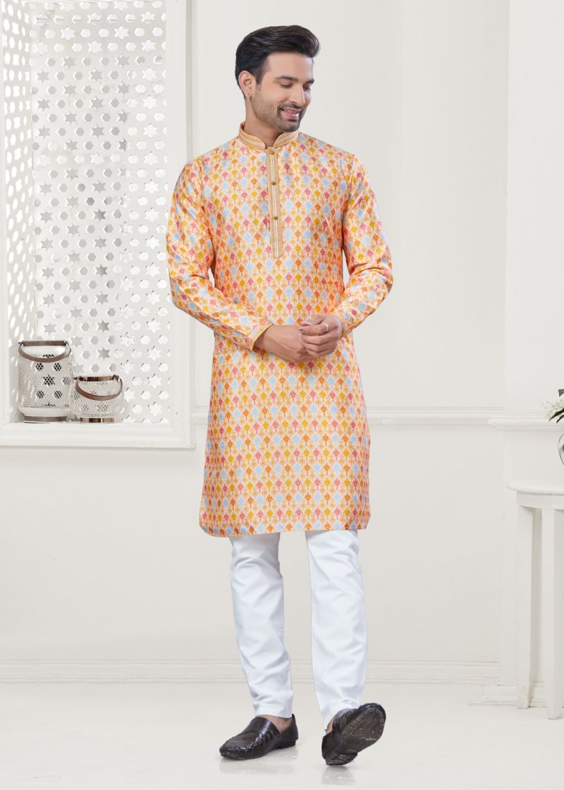 Outluk Wedding Collection Vol 138 NX Silk Digital Printed Kurta with Cotton Pajama Wholesale — Men's Wear, Outluk wholesale from Surat — Photo 4